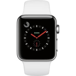 Apple Watch (Series 3) September 22, 2017 - Cellular - 38 mm - Stainless steel Stainless Steel - Sport Band White