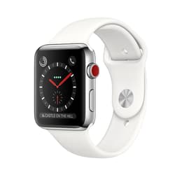 Apple Watch (Series 3) September 2017 - Cellular - 42 mm - Stainless steel Silver - Sport Band White