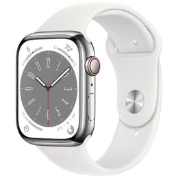 Apple Watch (Series 8) September 2022 - Cellular - 41 mm - Stainless steel Silver - Sport band White