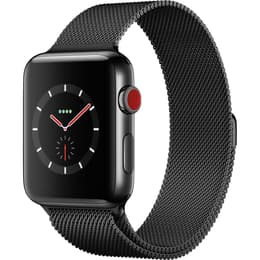 Apple Watch (Series 3) September 2017 - Cellular - 42 mm - Stainless steel Space black - Milanese loop Black