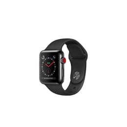 Apple Watch (Series 3) September 2017 - Cellular - 38 mm - Stainless steel Silver - Sport band Black