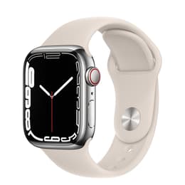 Apple Watch (Series 7) October 2021 - Cellular - 41 mm - Stainless steel Silver - Sport band Starlight