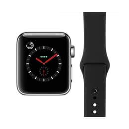 Apple Watch (Series 3) September 2017 - Cellular - 42 mm - Stainless steel Silver - Sport band Black