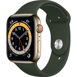 Apple Watch (Series 6) September 2020 - Cellular - 44 mm - Stainless steel Gold - Sport band Green
