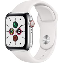 Apple Watch (Series 5) September 2019 - Cellular - 40 mm - Stainless steel Silver - Sport band White