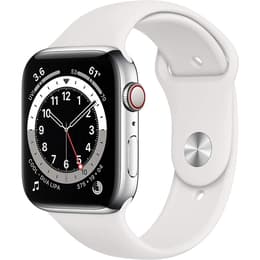Apple Watch (Series 6) September 2020 - Cellular - 44 mm - Stainless steel Stainless Steel - Sport band White