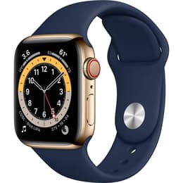 Apple Watch Series 6 (2020) GPS + Cellular 44 mm - Stainless steel Gold - Sport band Blue