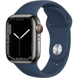 Apple Watch (Series 7) October 2021 - Cellular - 41 mm - Stainless steel Graphite - Sport band Blue