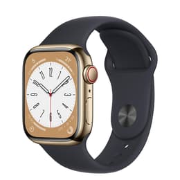 Apple Watch (Series 7) October 2021 - Cellular - 41 mm - Stainless steel Gold - Sport band Black