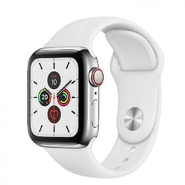 Apple Watch (Series 5) September 2019 - Cellular - 44 mm - Stainless steel Stainless Steel - Silicone White