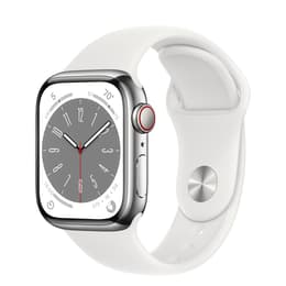 Apple Watch (Series 8) September 2022 - Cellular - 45 mm - Stainless steel Silver - Sport band White