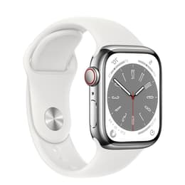 Apple Watch (Series 8) September 2022 - Cellular - 45 mm - Stainless steel Silver - Sport band White