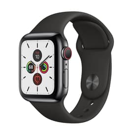 Apple Watch (Series 4) September 2018 - Cellular - 44 mm - Stainless steel Stainless steel - Sport band Black