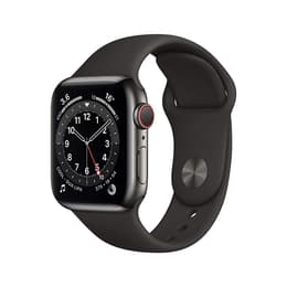 Apple Watch (Series 6) September 2020 - Wifi Only - 44 mm - Stainless steel Silver - Sport band Black