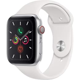 Apple Watch (Series 5) - Cellular - 44 mm - Stainless steel Silver - Sport band White