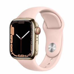 Apple Watch (Series 7) October 2021 - Cellular - 45 - Stainless steel Gold - Sport band Pink