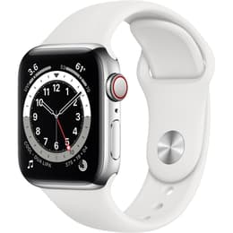 Apple Watch (Series 6) September 2020 - Cellular - 40 mm - Stainless steel Silver - Sport band White