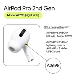 Apple Right Earpiece (Lightning MagSafe) for AirPods Pro 2nd gen (2022) - White (A2698)
