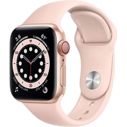 Apple Watch (Series 6) September 2020 - Cellular - 44 mm - Stainless steel Gold - Sport Band Pink Sand