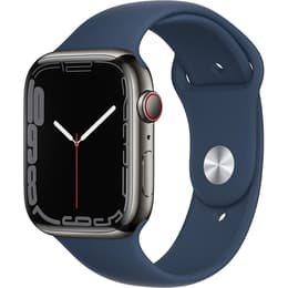 Apple Watch (Series 7) October 2021 - Cellular - 45 mm - Stainless steel Gray - Sport band Blue