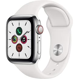 Apple Watch (Series 5) September 2019 - Cellular - 44 - Stainless steel White - Sport band White