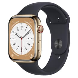 Apple Watch (Series 8) September 2022 - Cellular - 45 mm - Stainless steel Gold - Sport band Black