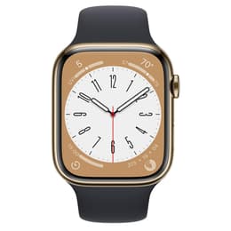Apple Watch (Series 8) September 2022 - Cellular - 45 mm - Stainless steel Gold - Sport band Black