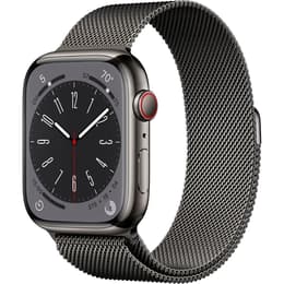 Apple Watch (Series 8) September 2022 - Cellular - 45 - Stainless steel Black - Milanese loop Gray