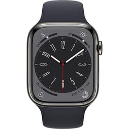 Apple Watch (Series 8) September 2022 - Cellular - 45 - Stainless steel Graphite - Sport band Midnight