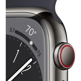 Apple Watch (Series 8) September 2022 - Cellular - 45 - Stainless steel Graphite - Sport band Midnight