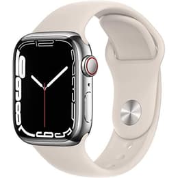 Apple Watch (Series 7) October 2021 - Cellular - 41 mm - Stainless steel Silver - Sport band White