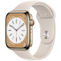 Apple Watch (Series 8) September 2022 - Cellular - 41 mm - Stainless steel Gold - Sport band Starlight