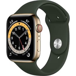 Apple Watch Series 6 (2020) GPS + Cellular 44 mm - Stainless steel Gold - Sport band Green