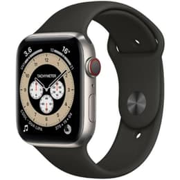 Apple Watch (Series 6) September 2020 - Cellular - 44 - Titanium Silver - Sport band Black