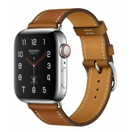Apple Watch (Series 4) September 2018 - Cellular - 44 mm - Stainless Steel Case Stainless steel - Hermes Single Tour Leather Band Fauve