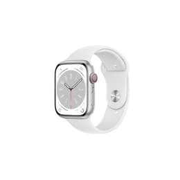 Apple Watch (Series 7) September 2021 - Cellular - 45 mm - Titanium Silver - Sport band White