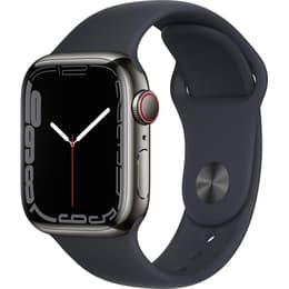 Apple Watch (Series 7) October 2021 - Cellular - 45 mm - Stainless steel Graphite - Sport band Black