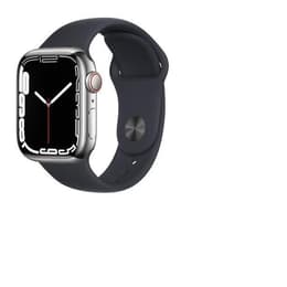 Apple Watch (Series 7) October 2021 - Cellular - 45 mm - Stainless steel Silver - Sport band Black