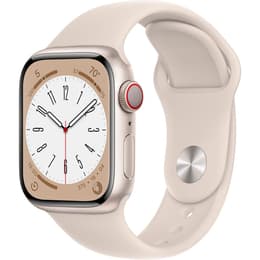 Apple Watch (Series 8) September 2022 - Cellular - 41 - Aluminium Starlight - Sport band White