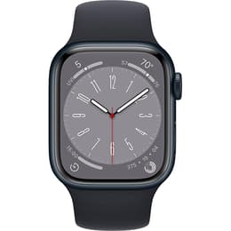 Apple Watch (Series 8) September 2022 - Cellular - 41 - Stainless steel Silver - Sport band Midnight