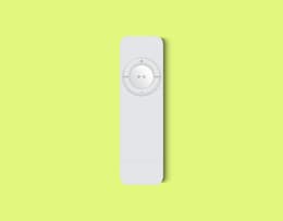 An image of the first-generation iPod shuffle showcasing its screenless, compact design. 