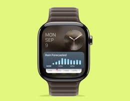 An Apple Watch 10 with a digital watch face displaying the time. 