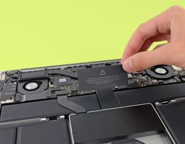 Close-up of a MacBook Pro battery board.