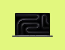 An Apple MacBook Pro (16-Inch, M3 Pro, 2023) open with colors showing on the screen.