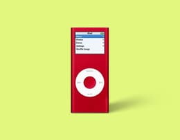 An image of the second-generation iPod nano showcasing its aluminum design and colorful finish.
