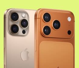 Picture of the back of an iPhone 16 Pro and iPhone 17 Pro showing camera housings