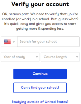 Unidays portal for verifying your student account