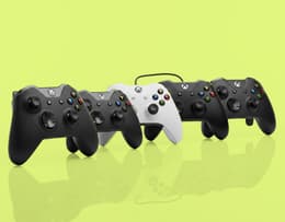 Various Xbox controller models displayed side by side