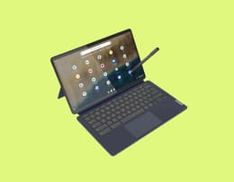 Lenovo Duet 5 Chromebook in tablet mode with detachable keyboard.