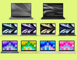 Color palette of the MacBook Neo, MacBook Air, and MacBook Pro laptops side by side.